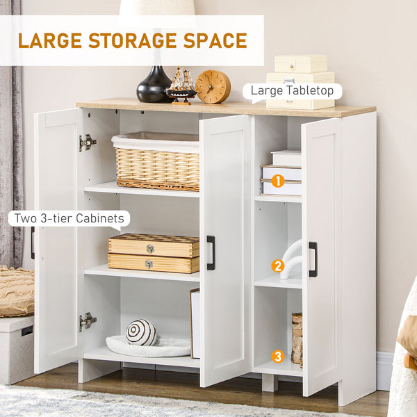 Modern Sideboard with Adjustable Shelves, 3 Doors, White