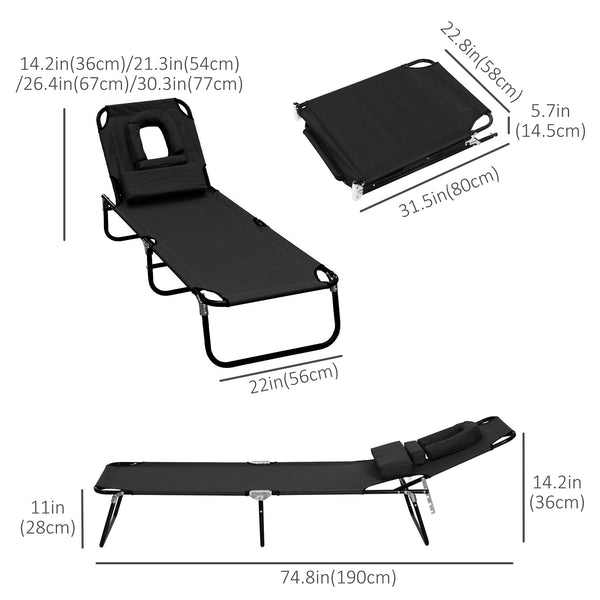 Folding chaise lounge with 4-position adjustable backrest, black