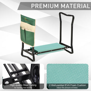 Folding garden bench and kneeler with foam seat, green
