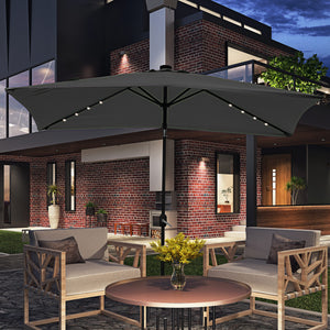9.7-foot patio umbrella with 22 solar LED lights and tilt, dark gray