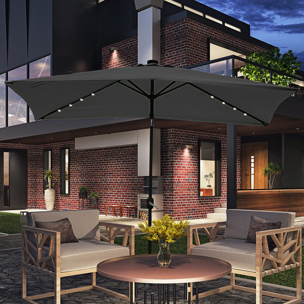 9.7-foot patio umbrella with 22 solar LED lights and tilt, dark gray