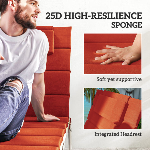 Chaise Lounge Cushions, Set of 2, Foldable, UPF50+, 203 x 66 cm, Burgundy