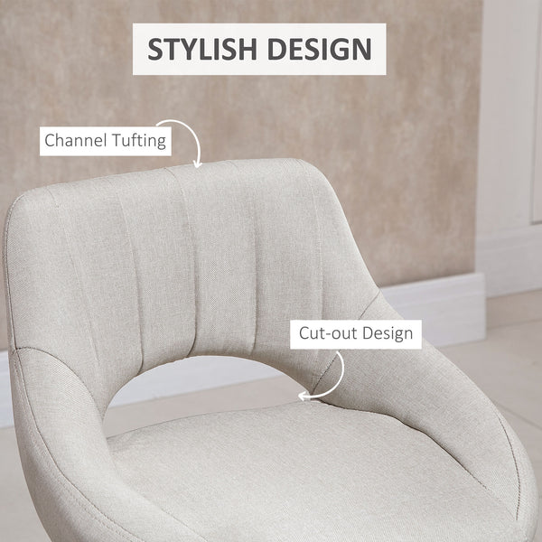 Set of 2 linen-covered bar stools, cream white