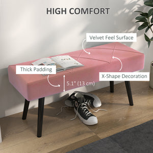 Modern Upholstered Bedroom Bench with Steel Legs, Pink
