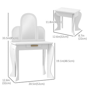 Dressing table and chairs set with drawer, white