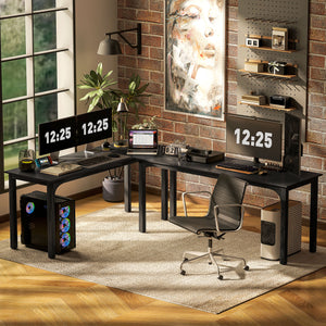 Computer desk with metal legs, aged black