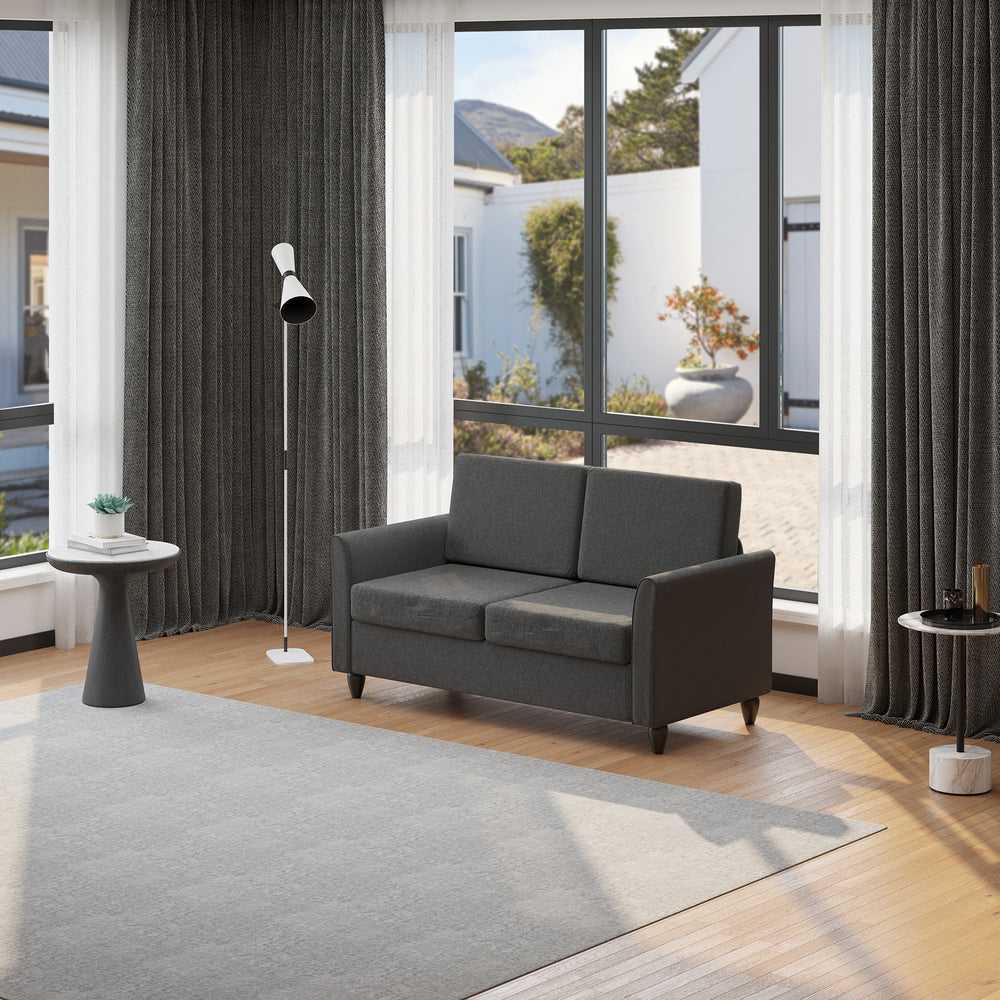 2-seater sofa with armrests and wooden legs, dark grey