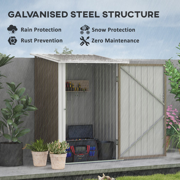 Lean-to garden shed in galvanized steel with lockable door