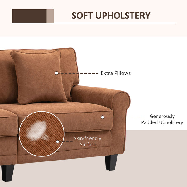 Modern 3-seater sofa in corduroy fabric with rolled arms, brown