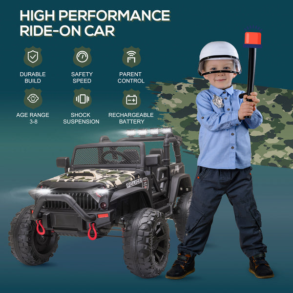 12V Police Jeep with Parental Remote Control, Camouflage