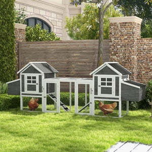 Extra Large 123" Wooden Chicken Coop with Ramps and Nesting Boxes, Grey