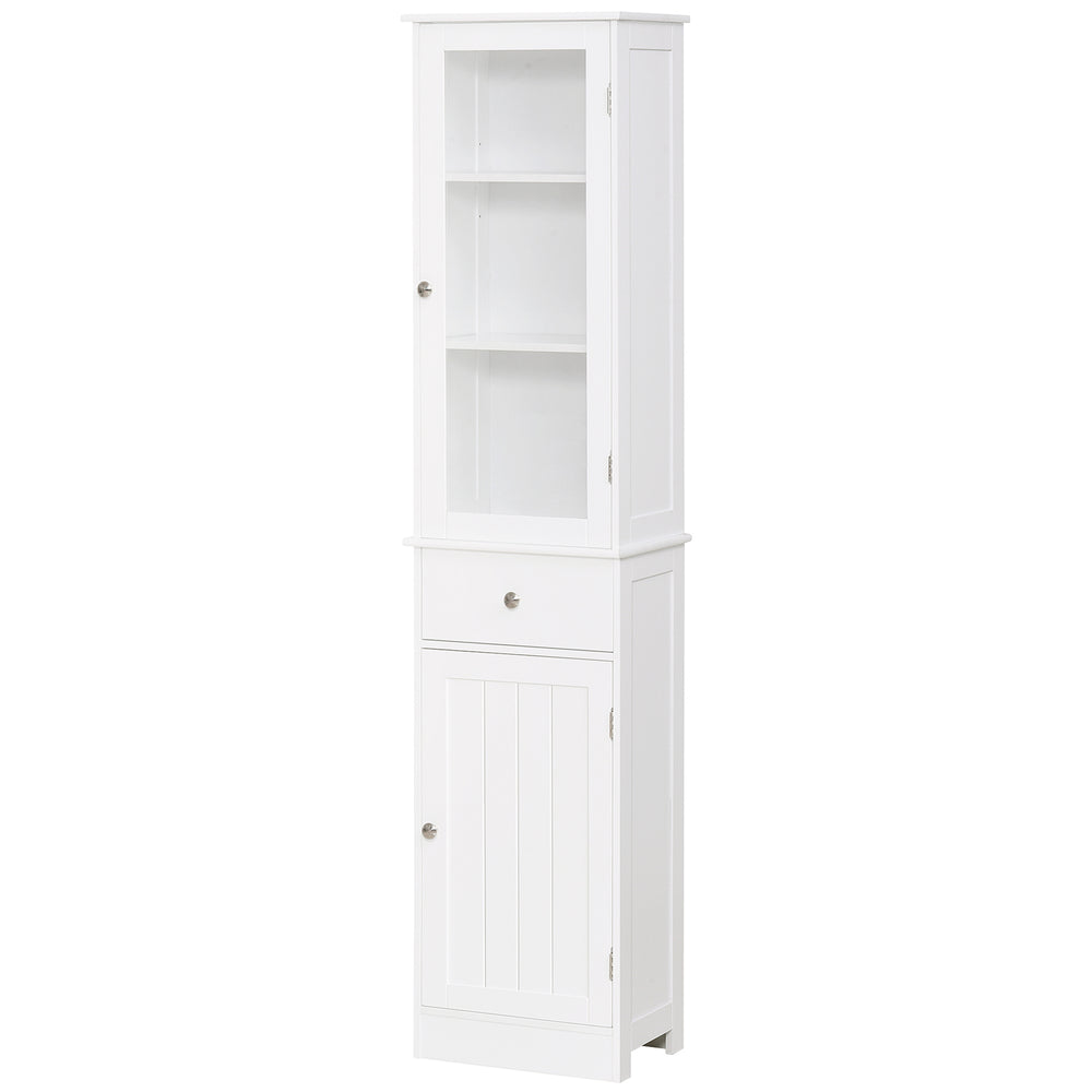 Tall Bathroom Cabinet with Drawers, 2 Doors, and Adjustable Shelves, White