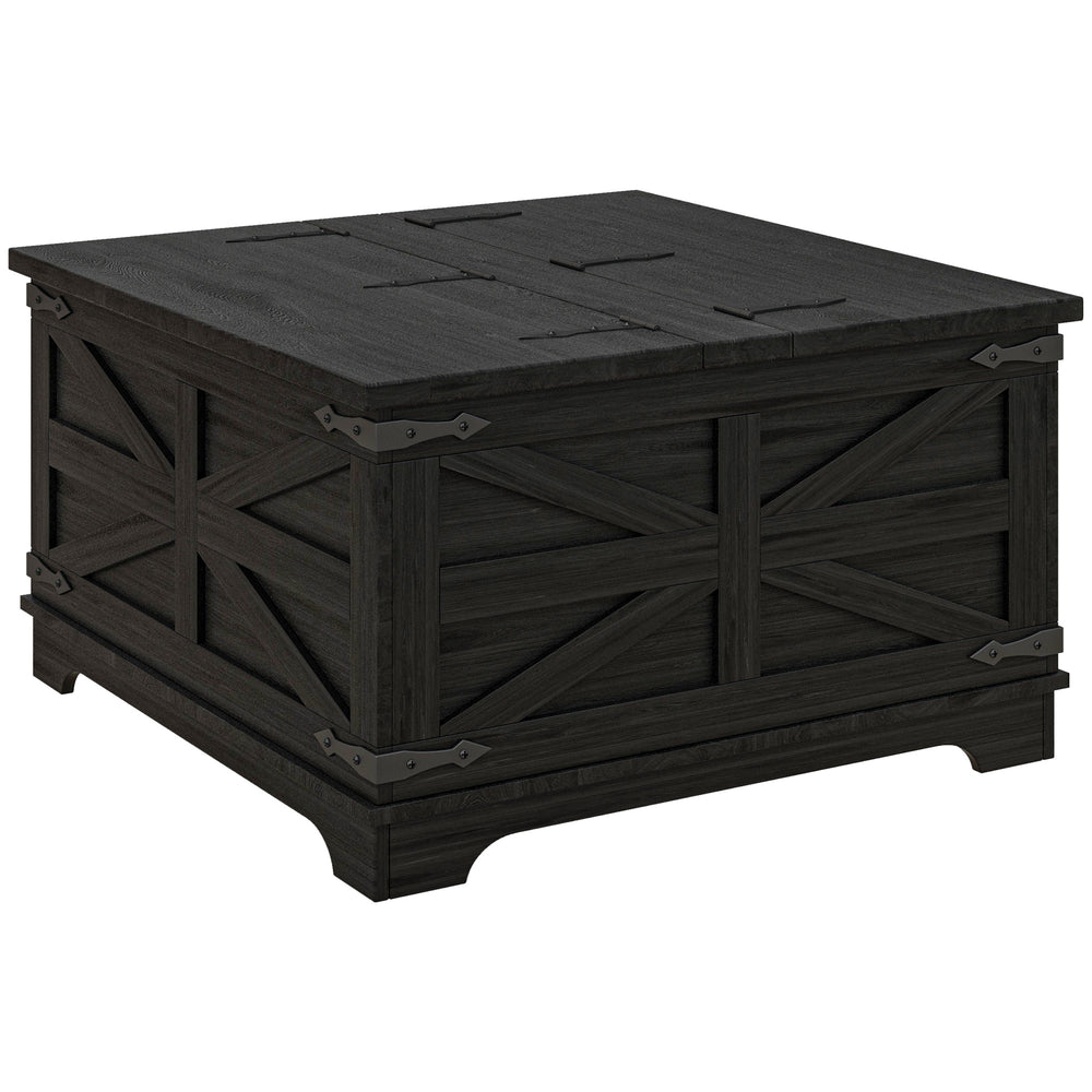 Farmhouse Coffee Table with Flip-Top Lids, Black