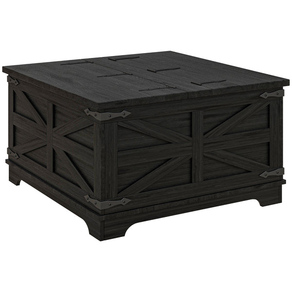 Farmhouse Coffee Table with Flip-Top Lids, Black