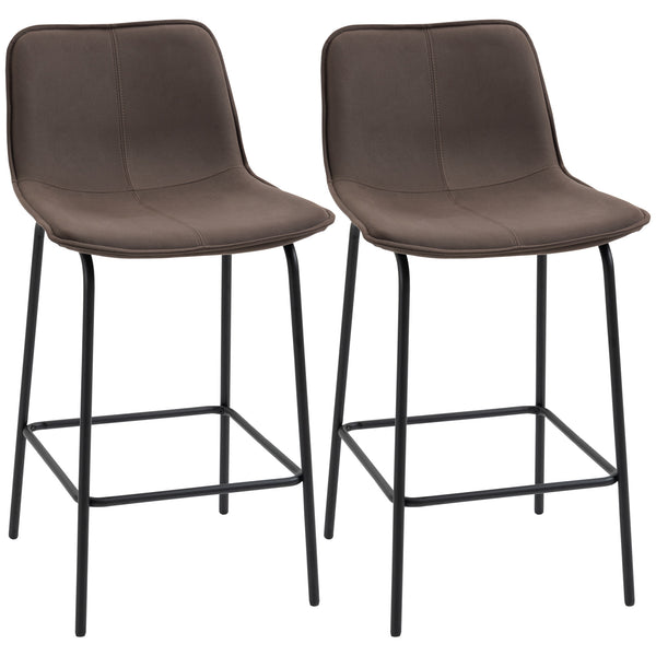 Set of 2 padded bar stools with steel legs, coffee color