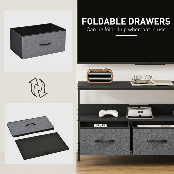 Black and charcoal gray TV stand for televisions up to 55 inches with 3 drawers