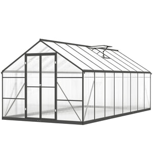 Ground-floor greenhouse with two skylights, gutter and hinged door, dark grey