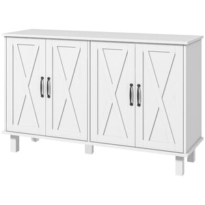 Kitchen dresser with 4 sliding barn doors and 2 adjustable shelves, white