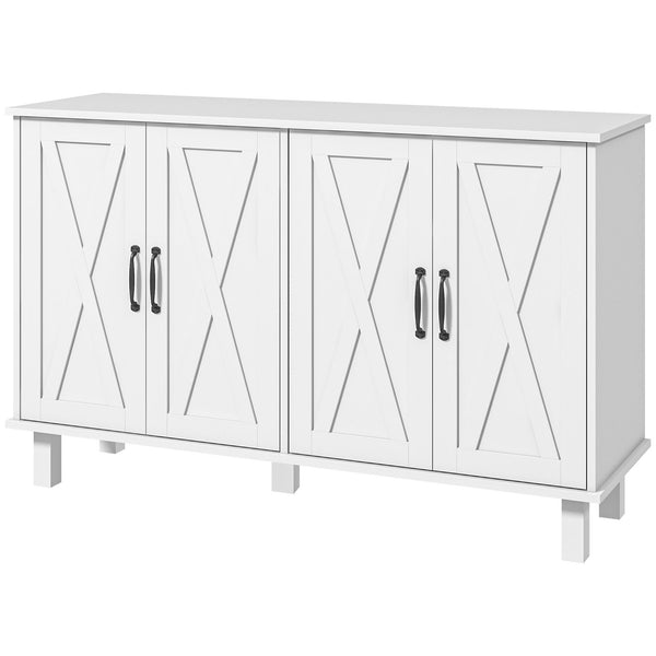 Kitchen dresser with 4 sliding barn doors and 2 adjustable shelves, white