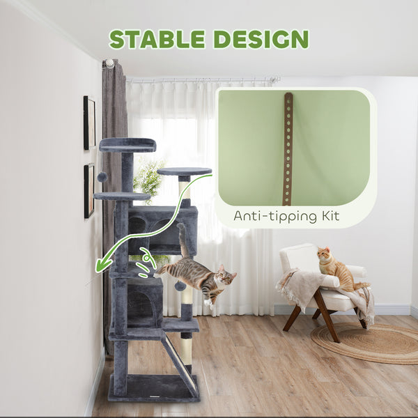 54-inch Multi-Level Cat Tree with Scratching Posts, Condos, Bed, Dark Gray