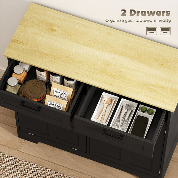 13 Gallon Tilt-Out Trash Can Cabinet with 2 Drawers, Door Shelves and Adjustable Shelves, Black