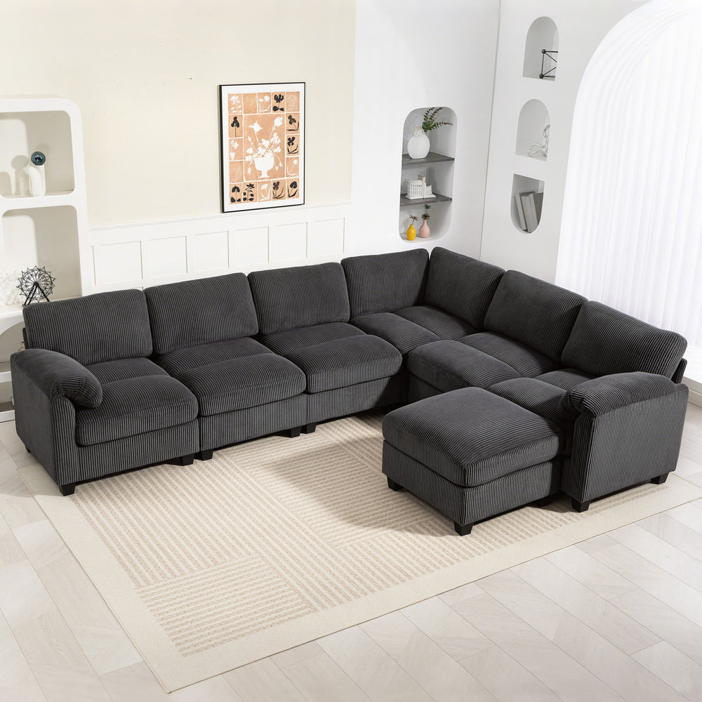 Oversized Sectional Sofa with Spring Cushion, Charcoal Gray