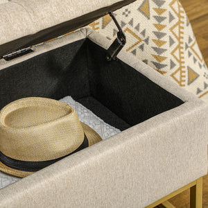 Storage ottoman with padded folding top, beige