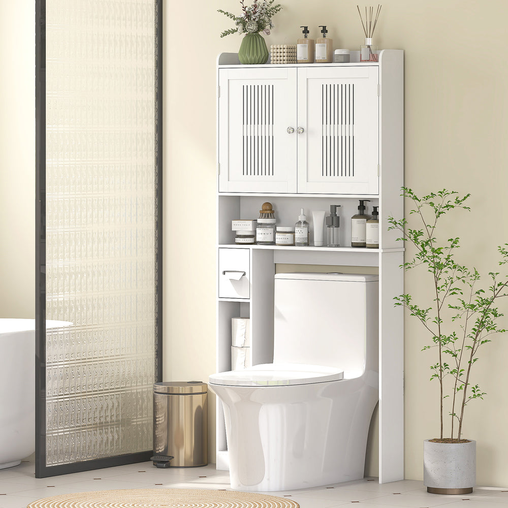 Toilet storage cabinet with adjustable shelf, paper holder, white