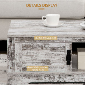 Vintage style coffee table with cabinet, open storage compartments, white