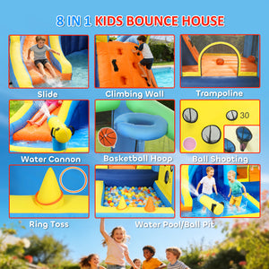 Inflatable bouncy castle for children with slide, ball pit, ball thrower and blower