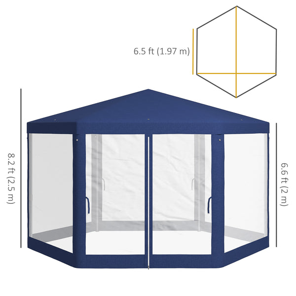 Hexagon Party Tent, Patio Gazebo with Netting Mesh, Blue