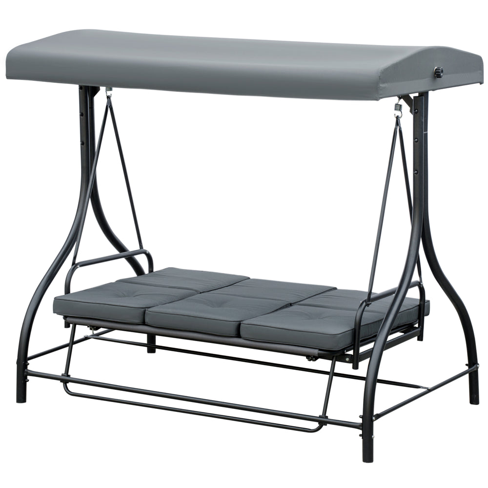 Convertible swing chair with canopy and cushions, 3-seater, dark grey
