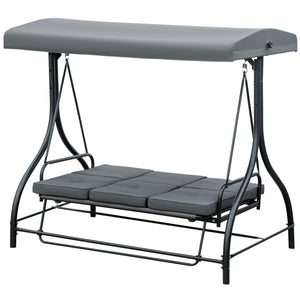 Convertible swing chair with canopy and cushions, 3-seater, dark grey