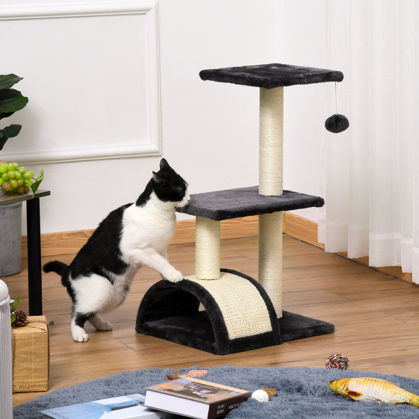 71cm Cat Tree with Scratching Post, Mat and Ball for Indoor Cats, Grey