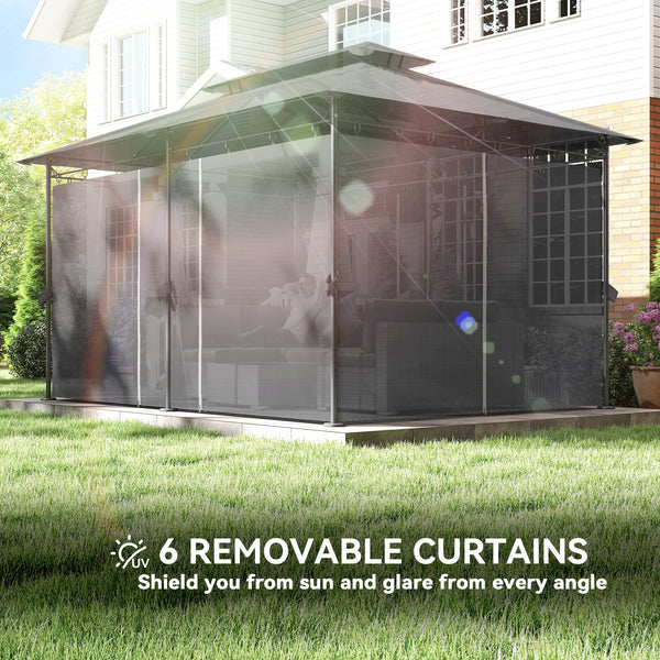 10' x 13' Double Roof Patio Gazebo, Outdoor Gazebo with Curtains, for Garden, Lawn, Backyard and Deck, Grey