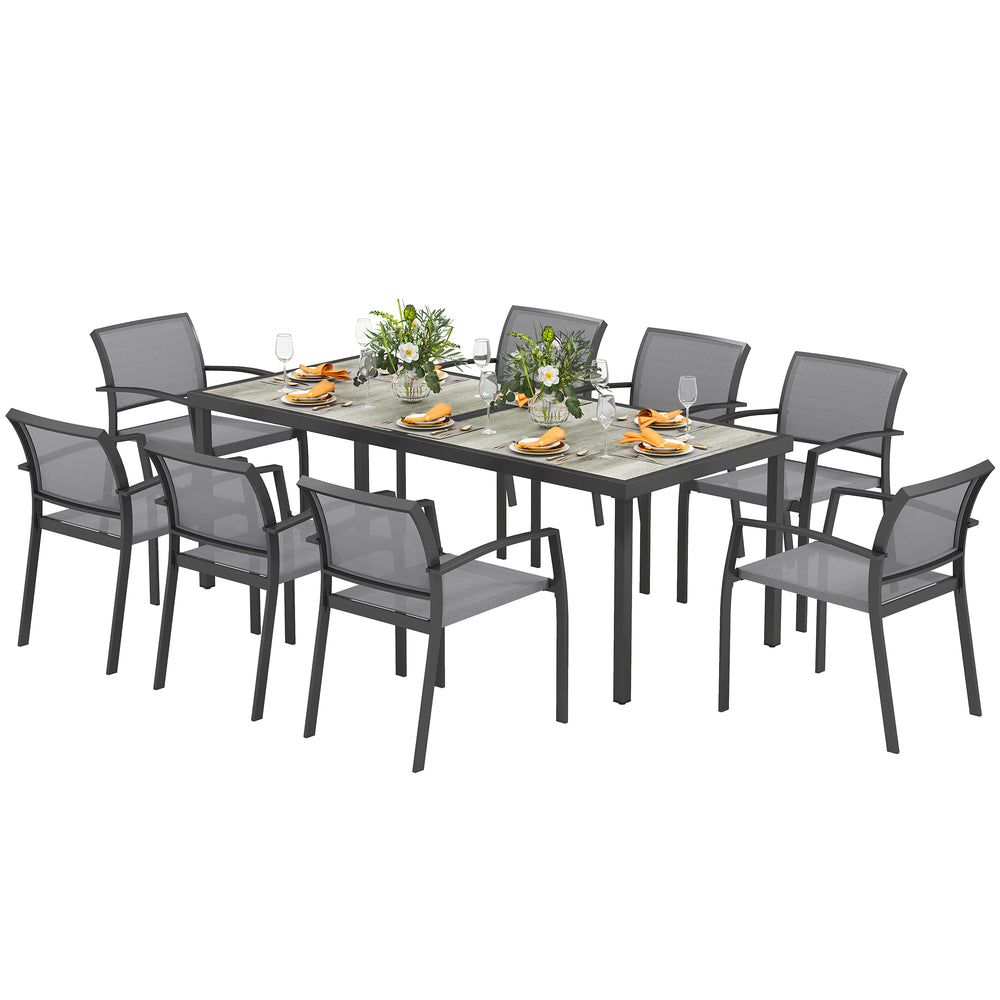 9-Piece Patio Dining Set with Stacking Chairs, Gray