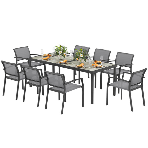 9-Piece Patio Dining Set with Stacking Chairs, Gray