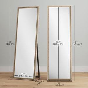 Rectangular full-length mirror with two-tone frame, white wood grain