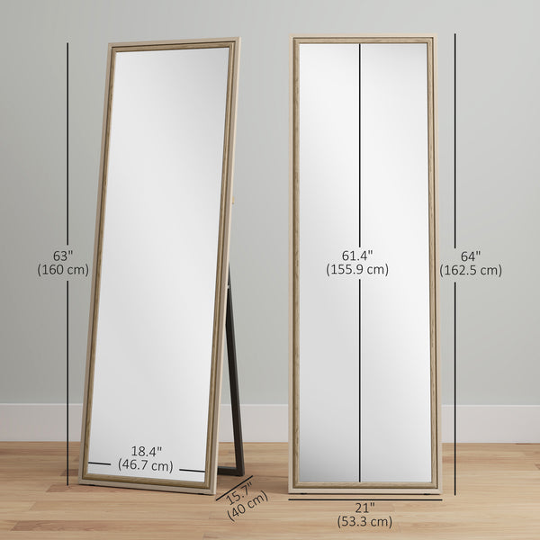 Rectangular full-length mirror with two-tone frame, white wood grain