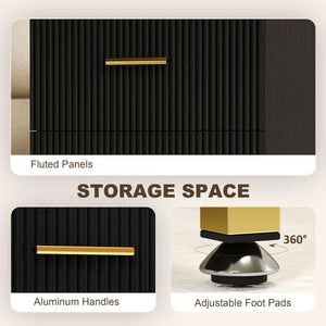 Set of 2 bedside tables with fluted drawers and metal frame – Black and gold