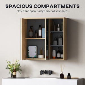 Wall-mounted bathroom cabinet with mirror and 5 storage compartments – Natural wood effect