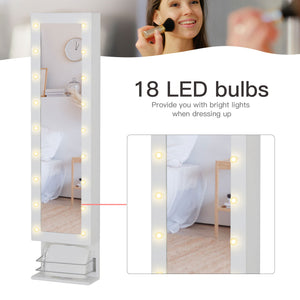 Jewelry cabinet with mirror, 18 LED lights, white
