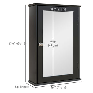 Wall-mounted medicine cabinet with mirror, door and shelves, black