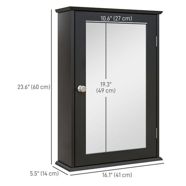 Wall-mounted medicine cabinet with mirror, door and shelves, black