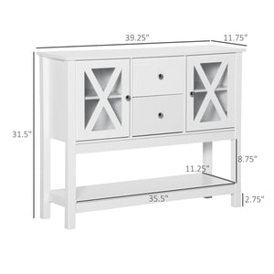 Glass Door Sideboard with Storage Drawers and Adjustable Shelves, Console Table for Living Room, Kitchen, Entryway, White