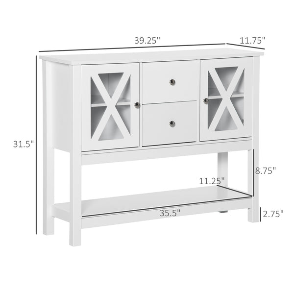 Glass Door Sideboard with Storage Drawers and Adjustable Shelves, Console Table for Living Room, Kitchen, Entryway, White