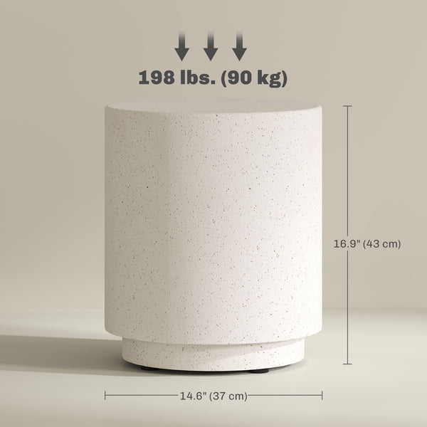 Round cream white concrete-effect side table, 14.5 in. – Indoor and outdoor