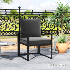 Thick and deep outdoor seat cushions with back cushion, charcoal gray