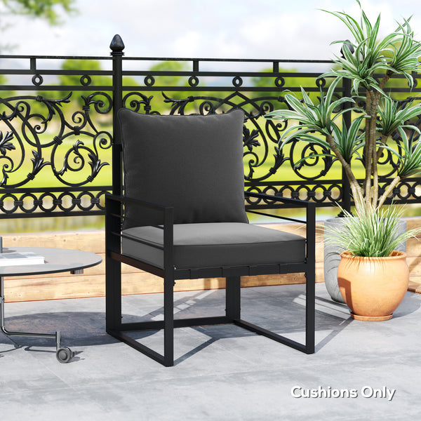 Thick and deep outdoor seat cushions with back cushion, charcoal gray