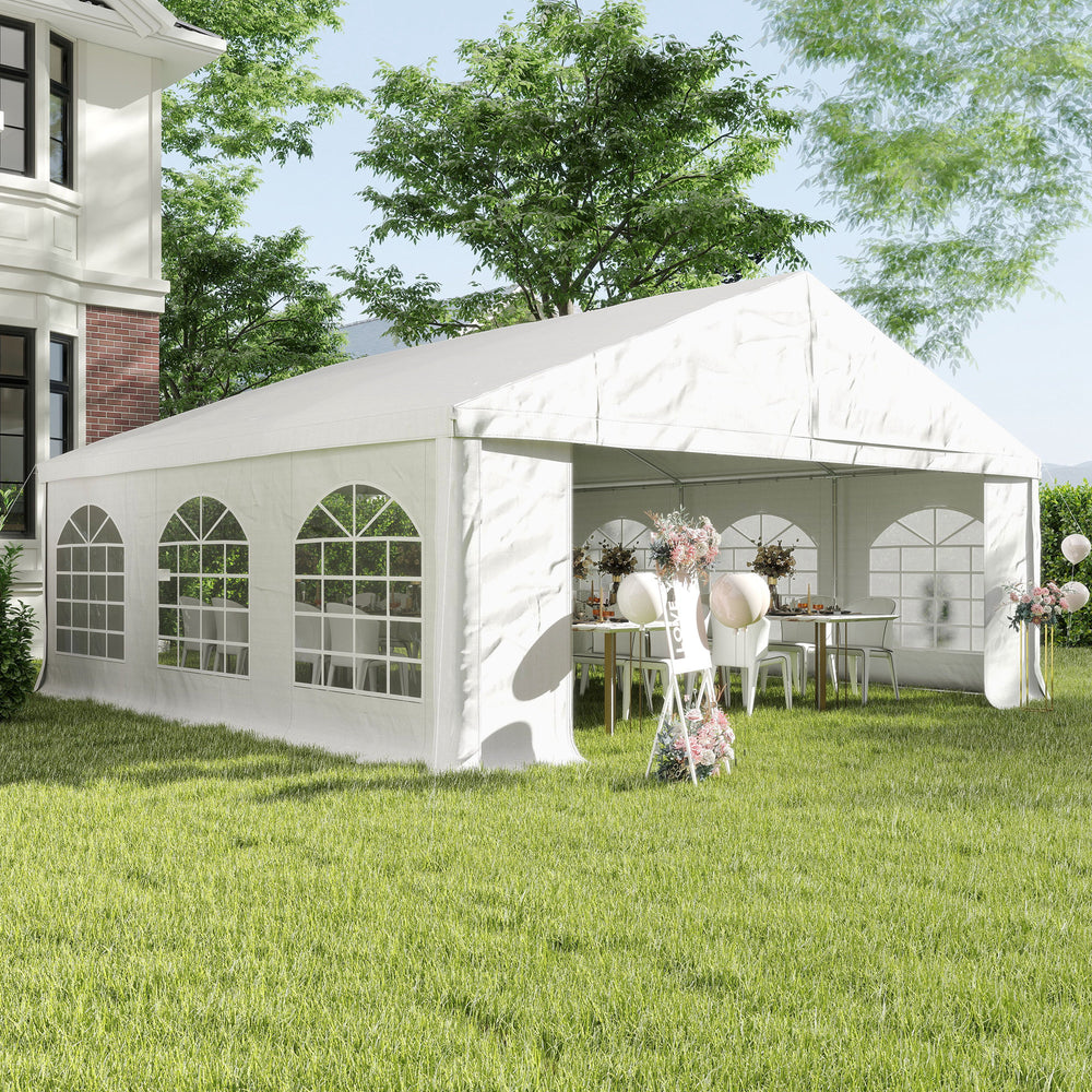20' x 20' Heavy-duty Large Wedding Tent, Outdoor Carport Garage Party Tent, Patio Gazebo Canopy with Sidewall, White